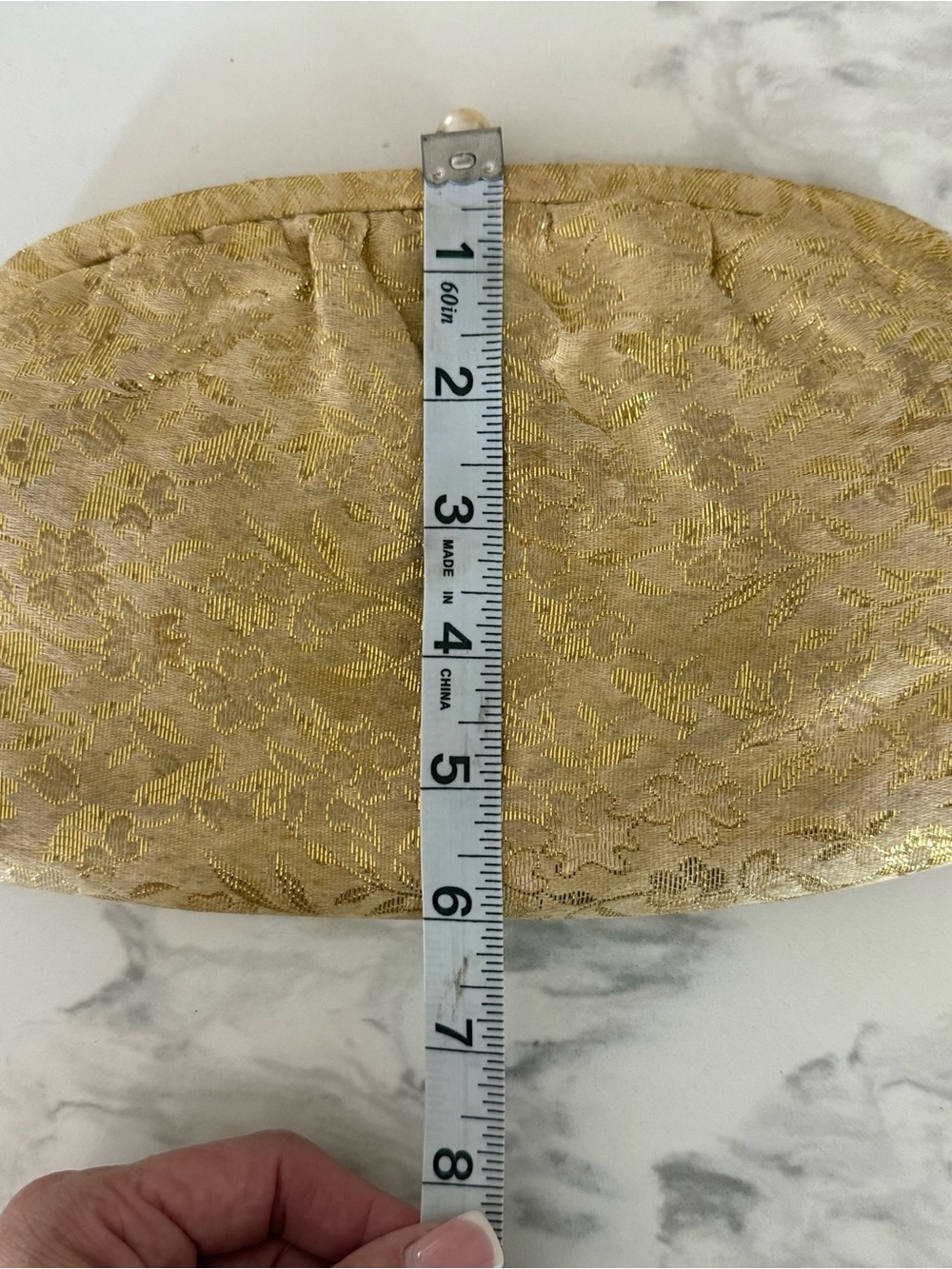 Gold Jacquard Pearl-Clasp Evening Clutch - Picture 7 of 7